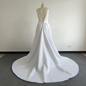 chinese dress ladies A Line Sweetheart Satin Pleats Simple Wedding Dress with Pockets QW0848 US4 / Custom Color
