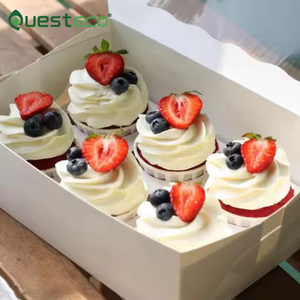 Kotak kemasan kue kustom kelas makanan grosir kotak Cupcake dengan sisipan dan jendela tampilan kotak hadiah Cupcake - Product Image 6