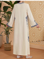 Robe Longue Élégante Modeste du Moyen-Orient Imprimée Col en V pour Femmes Musulmanes Abaya Style Ethnique Arabe