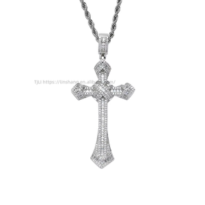 Staff sword pendant, hip hop jewelry, copper zircon vintage, personalized <b>cross</b> necklace. - Product Image 5