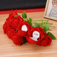 Boîte à bague Qibai en forme de rose artificielle faite à la main, bouquet unique, cadeau de demande en mariage, boîte à boucles d'oreilles