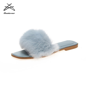 Sandalias deslizantes de piel para mujer, chanclas de lujo con <span class=keywords><strong>plumas</strong></span> para interiores y exteriores - Product Image 6