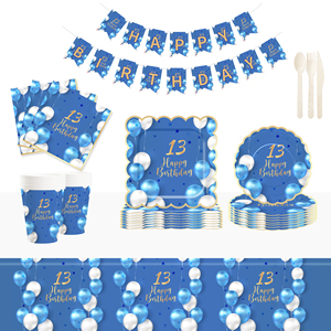 DAMAI - Juego de Vajilla Desechable para Fiesta de 13 Años, Decoración para Fiesta de 13 Años en Azul y Dorado para Niño - Product Image 1