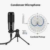 Microphone USB LED cardioïde pour PC Smartphone Enregistrement vidéo Karaoké Streaming Gaming-Micro à condensateur professionnel pour utilisation en studio