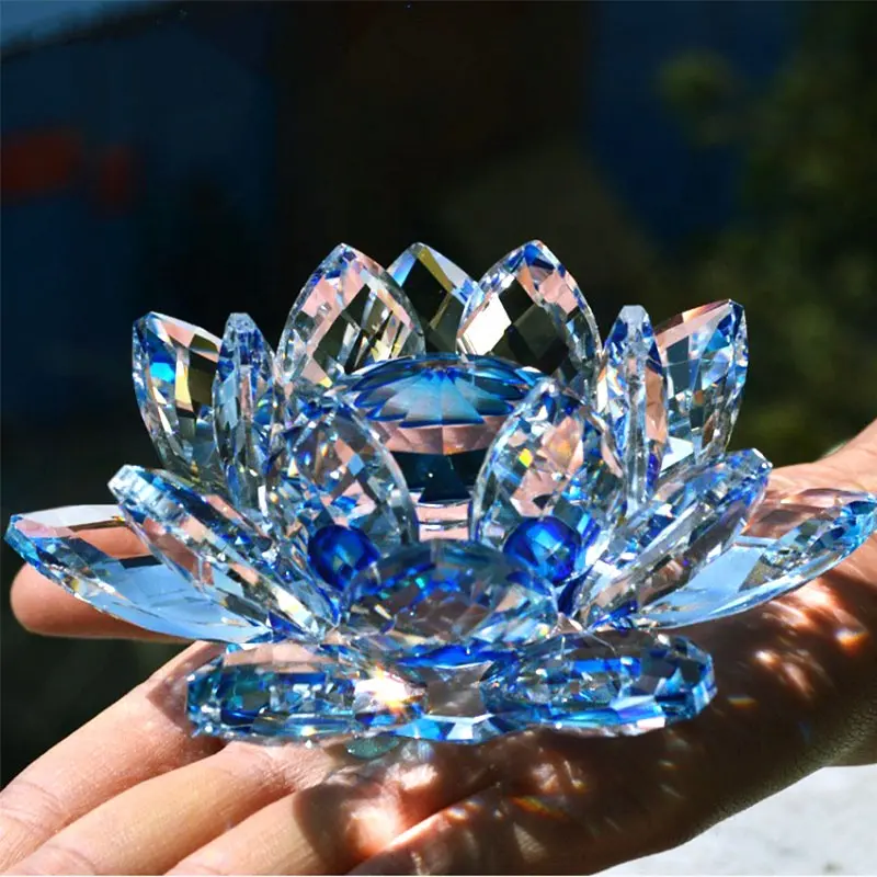 80/100/120/140/200mm Kristall Lotus Blume Lotus Glas Figur Brief besch werer Ornament Feng Shui Dekor Sammlungen