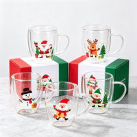 Tasse en verre imprimée sur le thème de Noël, motif de dessin animé, pour le lait, le petit-déjeuner, le café, le thé au lait, tasse à double paroi
