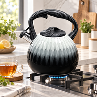 Bouilloire sifflante en acier inoxydable côtelée en forme de citrouille avec poignée en bois anti-brûlure pour cuisinière à induction et à gaz