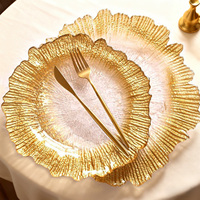 Assiettes de présentation en verre de 13 pouces, irrégulières, dorées, à motifs floraux, diverses couleurs, pour mariage et fête, vente en gros