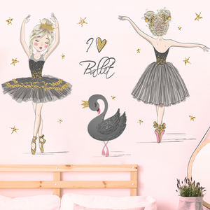 Adesivo murale Ballerina cigno nero camera da letto per bambini stelle <span class=keywords><strong>cuori</strong></span> carta da parati decorativa adesivi <span class=keywords><strong>murali</strong></span> per bambini autoadesivi - Product Image 5