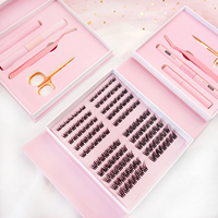 Kit de Extensions de Cils Synthétiques Faits Main DIY avec de Longs Grappes de Cils Naturels et Emballage Personnalisé