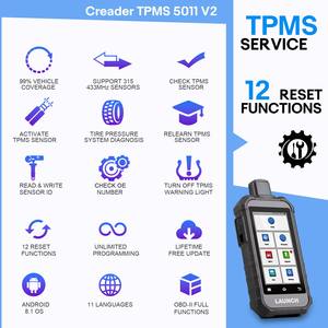 LAUNCH TPMS 5011 V2 Outil de diagnostic SensCar TPMS avec 12 fonctions de réinitialisation, programmation et fonction de recherche OE pour la surveillance de la pression des pneus - Product Image 2