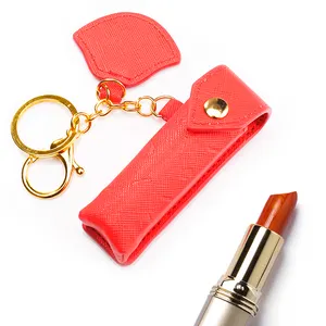 Groothandel Custom Draagbare Leer Lippenstift Chapstick Lipgloss Geval Houder Met Sleutelhanger Voor Meisje Vrouw Dame