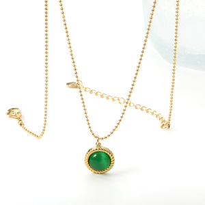 Collar de Cadena de Bolas Chapado en Oro para Mujer con Colgante de Piedra Redonda con Engaste de Bisel, Joyería Fina para Uso Diario - Product Image 4
