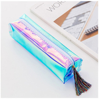 Pochette à crayons créative transparente à sequins, avec pendentif et pompon, multicolore, étui à papeterie personnalisé, kawaii, avec fermeture éclair colorée