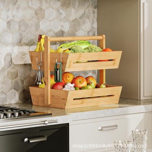 Caja de almacenamiento de bambú de doble capa, organizador de cocina de 33cm x 24cm con asa para pan, especias y tazas - Product Image 2