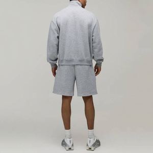 Wholesale <b>Men</b> Solid Heather <b>Grey</b> Quarter Zip Pullover Stand Collar Oversized Drop Shoulder Daily Sport <b>Sweatshirt</b> Top - Product Image 2