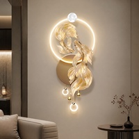 Décoration murale LED en forme de lune et d'oiseaux, luminaire suspendu botanique pour entrée, salon, hôtel, couloir, intérieurs contemporains et apaisants