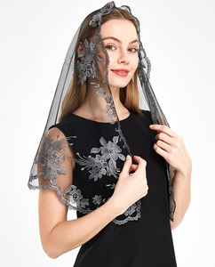 Женская головная уборная накидка с вышивкой в испанском стиле, треугольная католическая вуаль, церковная кружевная мантилья - Product Image 4