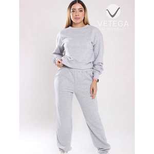 Ensemble survêtement et pantalon de sport pour femme Vetega, gris, coupe ample, 2 pièces, avec poches, col rond, manches longues, matière polaire, Al - Product Image 5