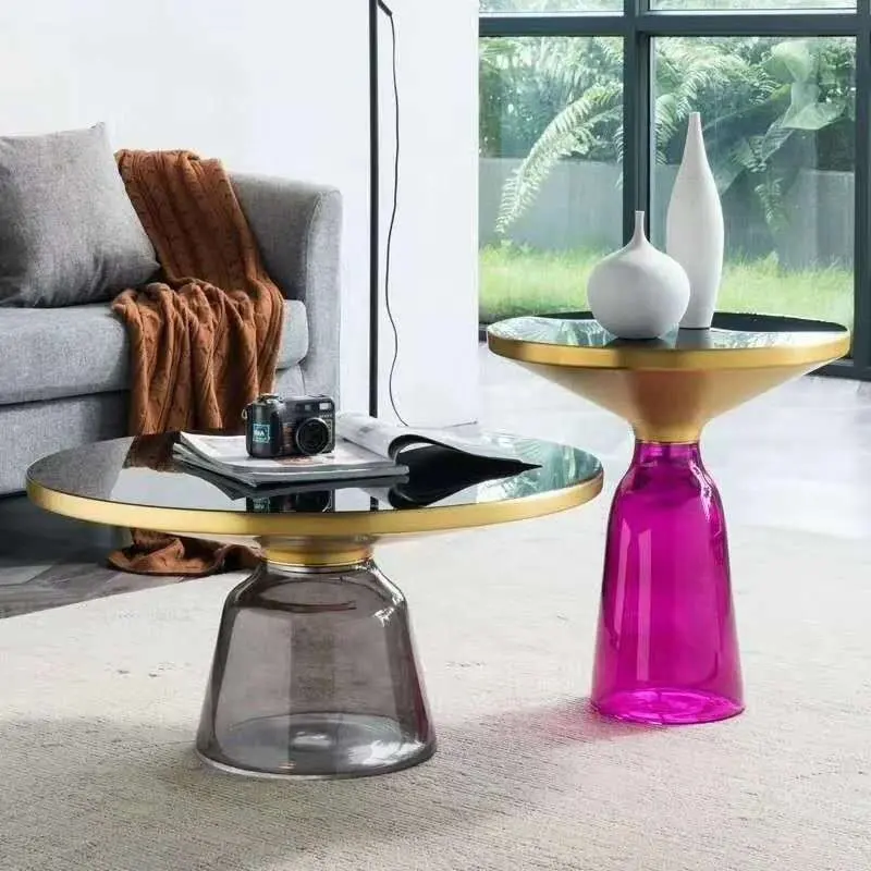 2023 nouveau design table basse ronde en acier inoxydable moderne plusieurs tables basses en verre de couleur pour la maison hôtel