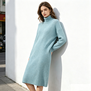 <span class=keywords><strong>Abito</strong></span> Maglione <span class=keywords><strong>Oversize</strong></span> a Collo Alto Effetto Cashmere da Donna, Vestito Midi a Costine a Maniche Lunghe ODM Casual Ampio per l'Inverno Streetwear - Product Image 4