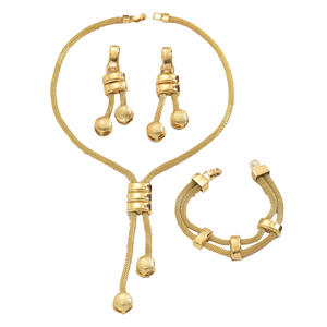 2025 nuevo conjunto de joyería de cadena de malla de tono dorado de alta calidad al por mayor collar ajustable pendientes pulsera - Product Image 1