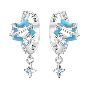 Nuevos Pendientes de Aro con Diseño de Planeta Azul y Circonita Blanca de Corte Redondo, Serie Cielo Estrellado, Joyería Creativa para Mujer - Product Image 1