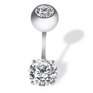 18KG Belly Button Ring with 2.5carat Moissanite Diamond Navel Piercing Jewelry Belly Ring for Women