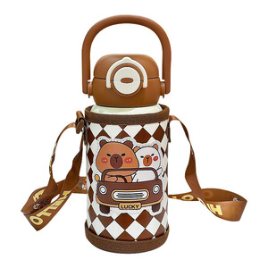 Bouteille isotherme Lucky Bear Car 500 ml en acier inoxydable avec paille, gourde portable isolée pour enfants, idéale pour l'extérieur - Product Image 1