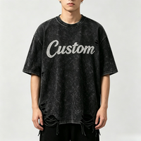 T-shirt court vintage pour homme, 100% coton 280g, coupe brute, imprimé en relief, avec graphique textuel avant personnalisé en strass, coupe oversize