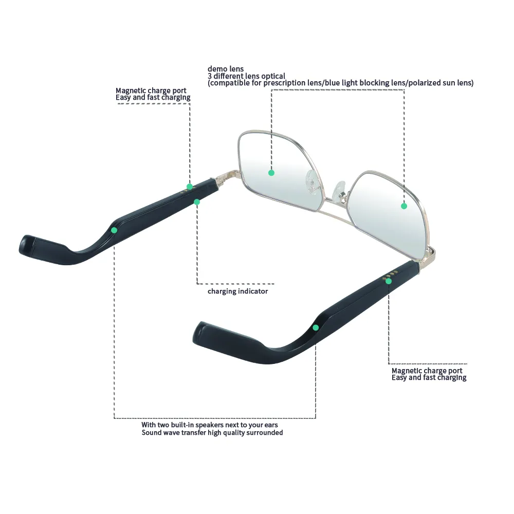 Auriculares inalámbricos estéreo con Bluetooth, gafas con altavoz, auriculares de Audio, gafas inteligentes con TWS