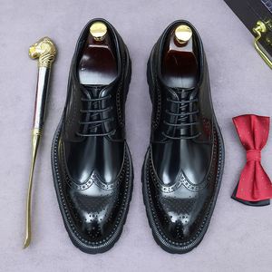 ASTON M.JAZZ 2025 Luxury Customized Men's Office Career Party Shoes English Carved <b>Pointed</b> Thick Soles Lace-Up Closure - Product Image 1