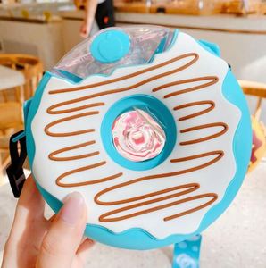 Personalized Kids Cute Doughnut Shape Straps Water <b>Bottle</b> 380ml <b>Small</b> <b>Plastic</b> Straw Cup Water <b>Bottle</b> for Girls - Product Image 1