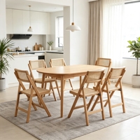 Chaise pliante en bois massif de caoutchouc avec assise et dossier en rotin naturel tressé, siège articulé, structure en A, gain de place, fournisseur en gros