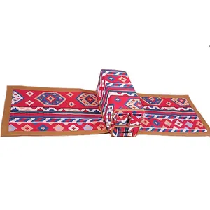 Middle East Style Camping Rug With Armrest Pillow Made With Sadu Fabric 180x50x1CM