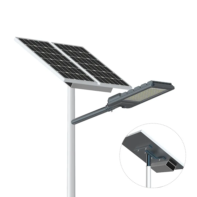 9m pole 80W led lamp outdoor solar street light external LiFePo4 lithium battery under the solar panel