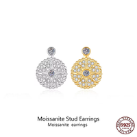 Boucles d'oreilles clous en argent sterling S925 avec étoiles et disques ronds, bijoux de mode en moissanite pour femme et fille, idéales pour les fêtes et mariages