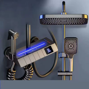 Juego de Ducha Completo, Cromado Pulido, Mezclador de Ducha Contemporáneo, Negro Blanco, Lluvia, Masaje, Latón, Termostático, Cerámica, Apartamento - Product Image 1