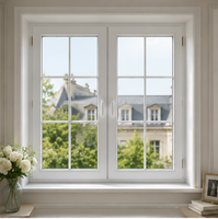 Fenêtre à battant française en verre trempé isolant, avec grille décorative, à rupture de pont thermique et insonorisée, pour villa et cour.