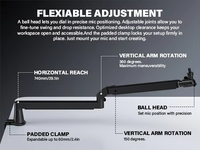 Support de microphone et support d'ordinateur en aluminium haut de gamme, réglable, rotatif à 360 degrés, bras articulé durable, gestion des câbles dissimulée
