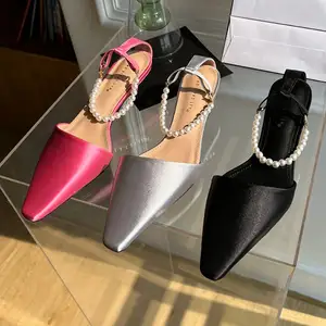 Chaussettes Unique Fashion Pumps Pearl Female Shoes Sexy Ladies Low Pink Heels for Women