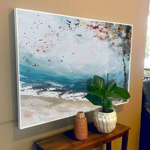 Lienzo Grande para Decoración de Pared, Arte de Lujo Hecho a Mano, Pintura Abstracta Azul Claro para Venta - Product Image 4