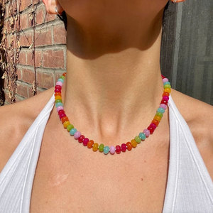 Collar Bohemio con Cuentas de Piedras Preciosas Naturales, Base de Acero Inoxidable 316L, Chapado en Oro de 14k/18k, con Cierre de Mosquetón Arcoíris, para Mujer - Product Image 4