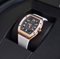 Montre mécanique pour homme en or rose ajourée en forme de baril de vin, bracelet en caoutchouc blanc, montre-bracelet pour homme d'affaires