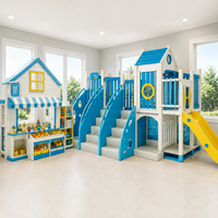Aire de jeux intérieure personnalisée pour enfants, thème Océan Bleu, avec mini-ville, boutique, toboggan et piste routière