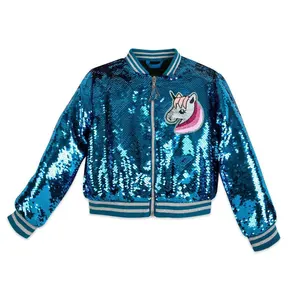 Custom Reversiber Sequin Bomber Jacket Kids Flip Rits Jas Voor 2-12 Jaar In Blauw Gemaakt In China