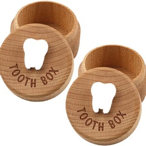 Boîte à dents en bois ronde, couleur bois naturel, boîte de rangement pour dents de bébé - Product Image 5