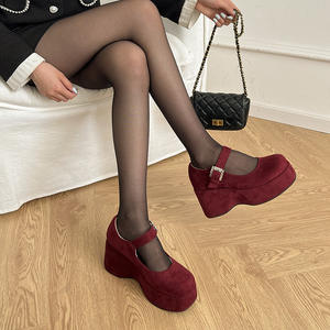 Escarpins Mary Jane à plateforme pour femmes, nouveau style printemps, élégants, en daim uni, avec strass, talon compensé à bride unique, grandes tailles - Product Image 2