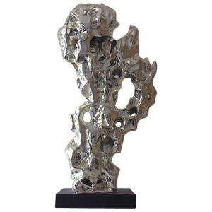 Escultura de Acero Inoxidable con Espejo Jiahua y Piedra Taihu, Forma Irregular, Decorativa para Piso - Product Image 1