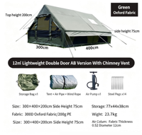 Tenda Camping Tiup Bahan Oxford Tahan Air Pemasangan Cepat Portabel Cocok untuk Perjalanan Camping 6~8 Orang